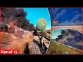 Download Lagu Moment of Ukrainian drone attack and fire in Russian cargo train transporting fuel in Zaporizhzhia