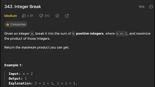 Dynamic programming Leetcode-343 Integer break - Python