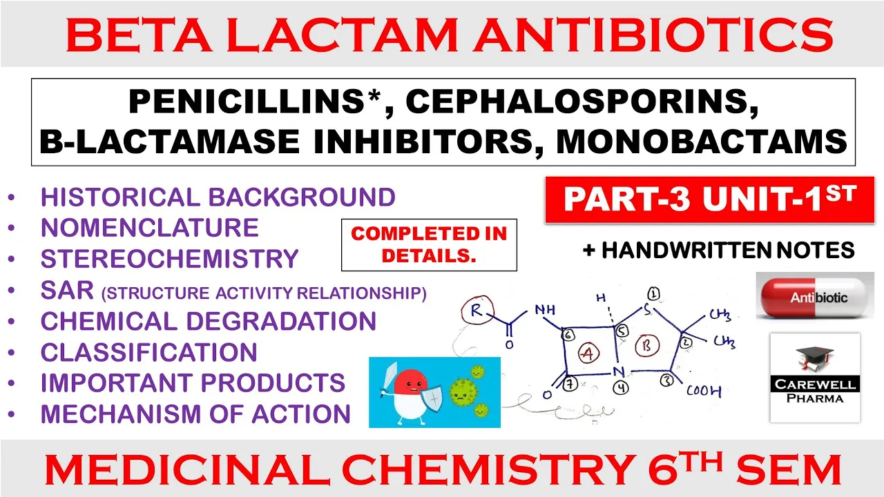 Beta Lactam Antibiotics (complete) || Part 3 Unit 1 || Medicinal Chemistry 6th Semester