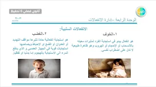 دروس عين مراجعة الوحدة الرابعة ادارة الانفعالات مهارات نفسية واجتماعية ثالث ثانوي فصلي 6 تحفيظ 