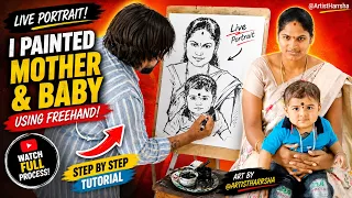 Live Portrait Drawing of Mother and Baby | Realistic Pencil Sketch Step by Step | Artist Harrsha