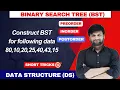 Construct Binary Search Tree BST in DSA Tree Traversal Preorder Inorder Postorder