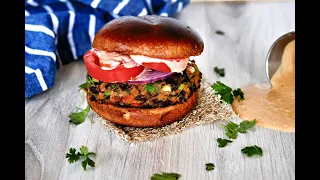 Quick Healthy Black Bean Burger Video Recipe by Bhavna - Vegan & Gluten Free. 