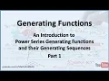 Generating Functions An Introduction - Part 1