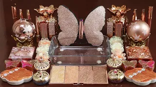 Mixing ROSEGOLD Eyeshadow And Makeup Parts Glitter Into Slime Satisfying Slime Video ASMR 