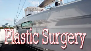Our catamaran gets a cool new look then gets damaged in the boat yard!