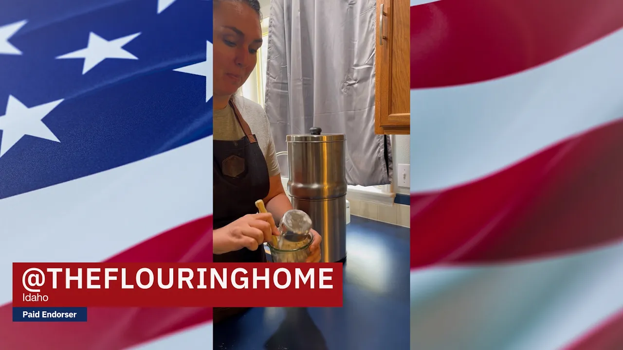 Video thumbnail featuring Shari D. giving positive feedback on the Patriot Pure water filter, used for safe drinking water at home.