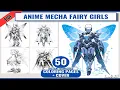 Anime Mecha Fairy Girls Adult Coloring Book 50 Coloring Pages Book Grayscale Fantasy