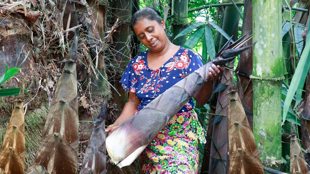 I make delicious dishes by adding roasted spices to bamboo shoots.  .village kitchen recipe