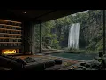 Download Lagu 🌧️ No Ads | Rainy Modern Library with Fireplace, Pool \u0026 Waterfall View – Ambience for Sleep \u0026 Study