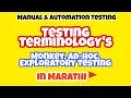 Testing terminology In manual Testing Monkey testing Ad - Hoc testing Exploratory Test
