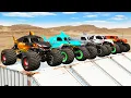 Big Monster Trucks Transport Triple Flatbed with Color Slide#