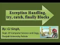 Lecture 17 Exception Handling in JAVA try catch finally block multiple catch and nested try