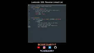 Leetcode 206 Reverse Linked List in Python Python Leetcode Python Coding Tutorial Python ASMR