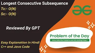 Longest Consecutive Subsequence Array Hashing GFG POTD C Java Code Kar Lo