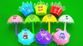 Numberblock, Alphablocks | Looking CLAY in Colorful Umbrella | SLIME Coloring! ASMR