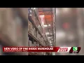 shows fire sparks inside Tracy warehouse