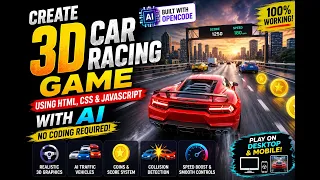 Create 3D Car Racing Game Using HTML CSS and Javascript using AI - No Coding Required opencode