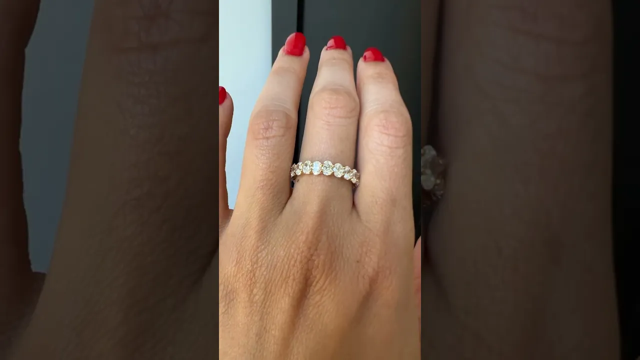 14K Gold Oval Cut Halfway Eternity U Prong Set Lab Grown Diamond Wedding Band Ring