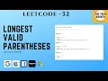 Leetcode 32 Longest Valid Parentheses Google Interview Question Goldman Sachs Interview Ques