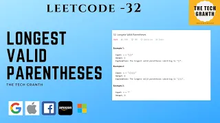 Leetcode 32 Longest Valid Parentheses Google Interview Question Goldman Sachs Interview Ques