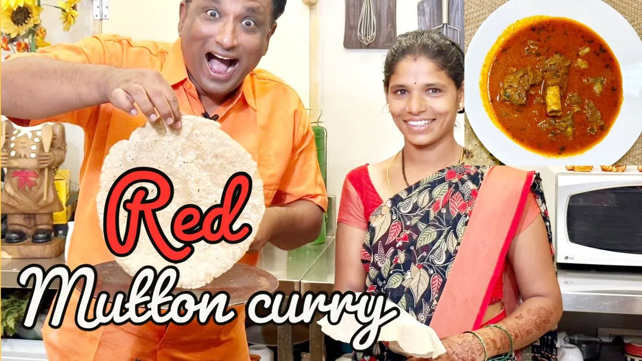 Red mutton curry with Jowar war Ki Roti,  Telangana recipe Farming with Vahchef Mutton Curry