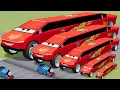 Lagu Big \u0026 Small Long Tesla Cybertruck Lightning Mcqueen vs Trains Thomas | BeamNG.Drive