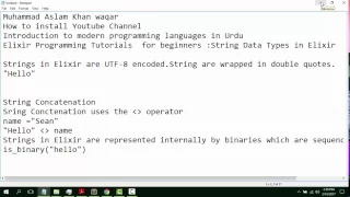 Elixir Programming Tutorials for beginners in Urdu Data Types in Elixir Strings - Tutorial 6
