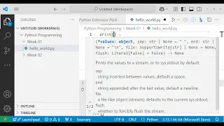 02 - First Programming in Python to use statement print Hello World