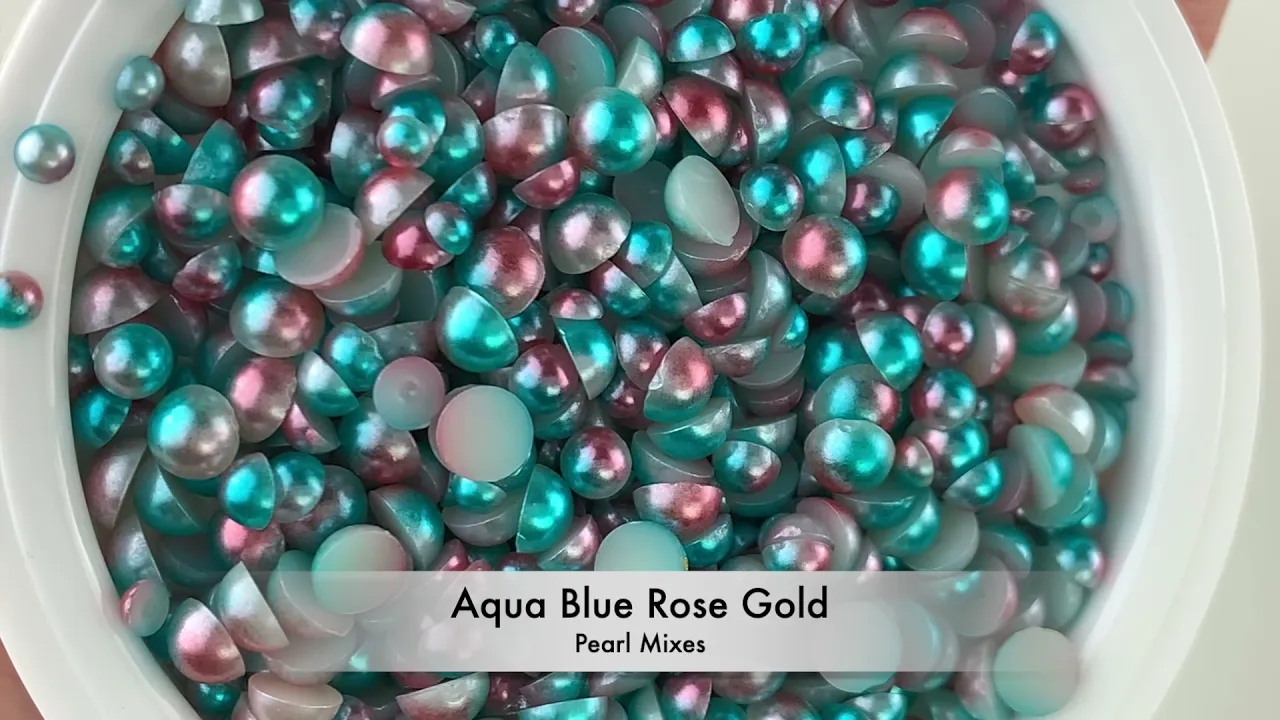 Flatback Pearls - Aqua Blue & Rose Gold