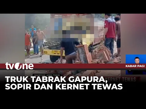 Truk Muat Bata Ringan Tabrak Gapura di Magetan, 2 Orang Tewas