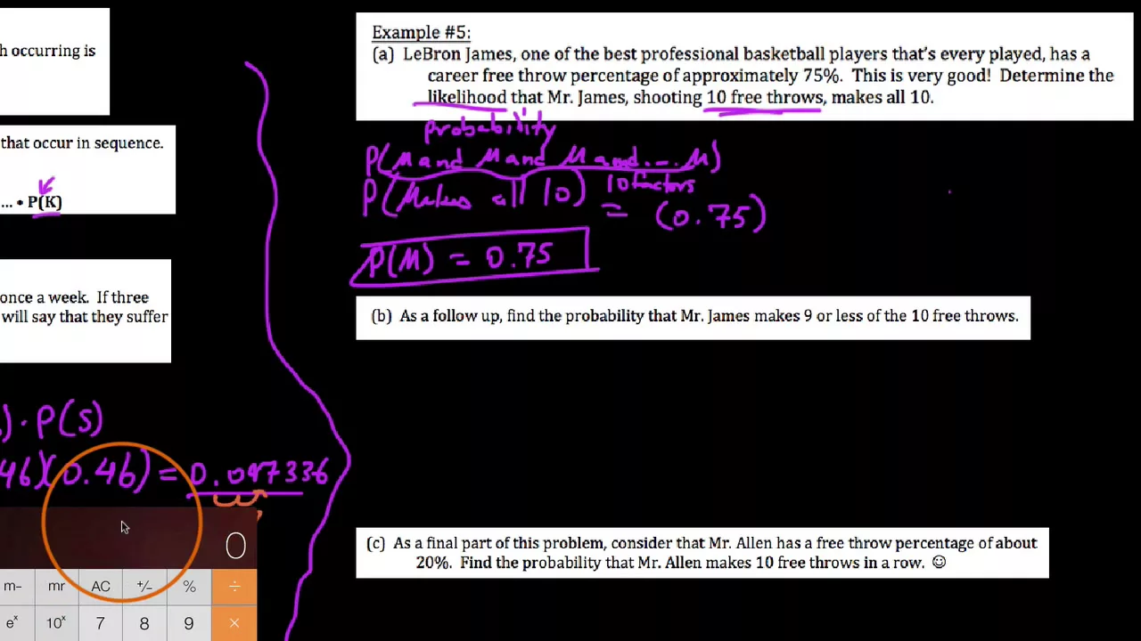 HA2 12.5.2,  Probability multiplication rules, independent events, 3 or more events (video #2)