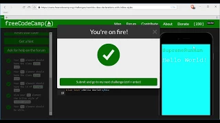 Override Class Declarations with Inline Styles - freeCodeCamp HTML5 and CSS lesson