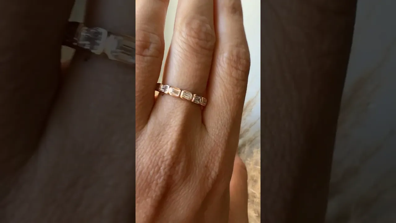 14K Gold Emerald Cut Halfway East West Eternity Bezel Set Lab Grown Diamond Wedding Band Ring