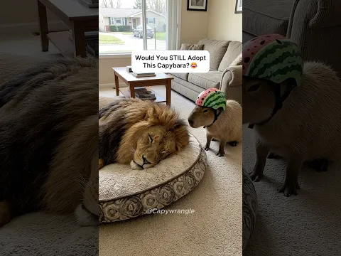 Cute Capybara Tries to Wake Up a Sleeping Lion 😂 #capybara