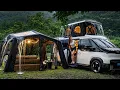 HEAVY RAIN SOLO CAMPING IN KIA PV5 Auto Pop-Up Roof Tent Cozy Van Life
