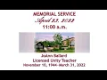 Memorial Service for JoAnn Ballard Unity Licensed Teacher