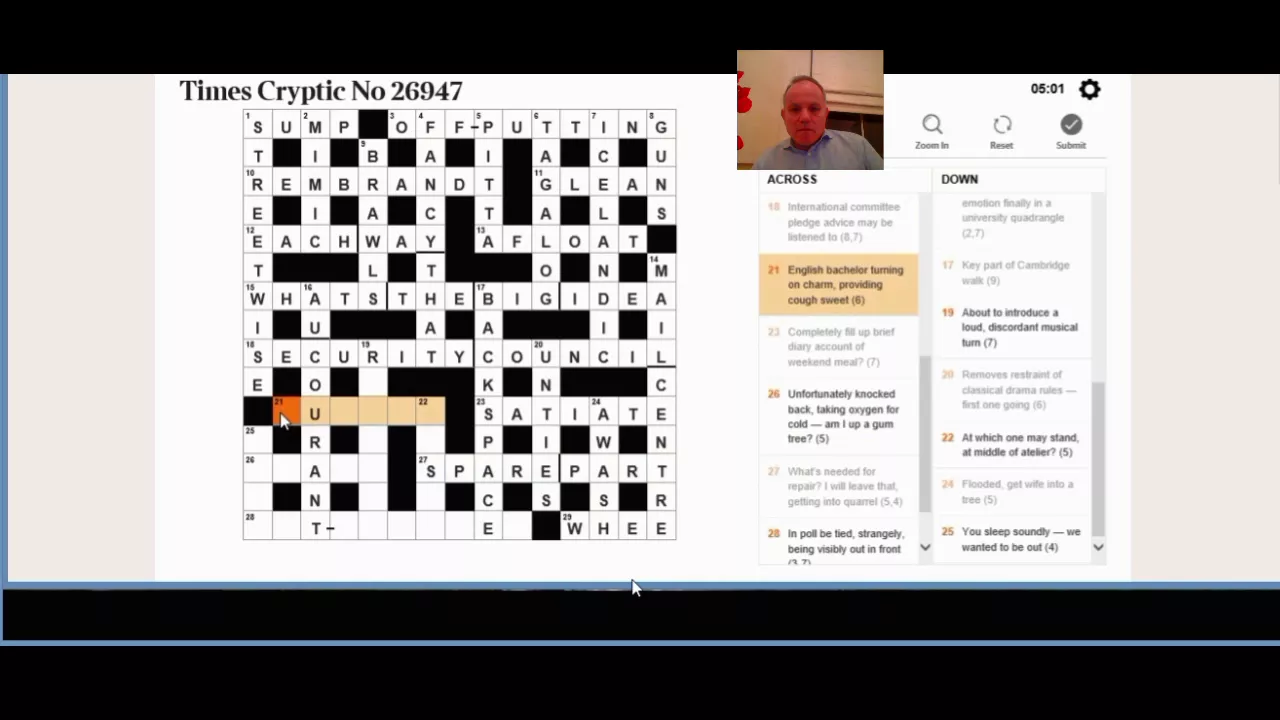 Solving the Times Crossword on 29th January