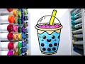 Cute Bubble Tea Coloring Page Easy Boba Drink Coloring with Markers Relaxing Coloring Tutorial
