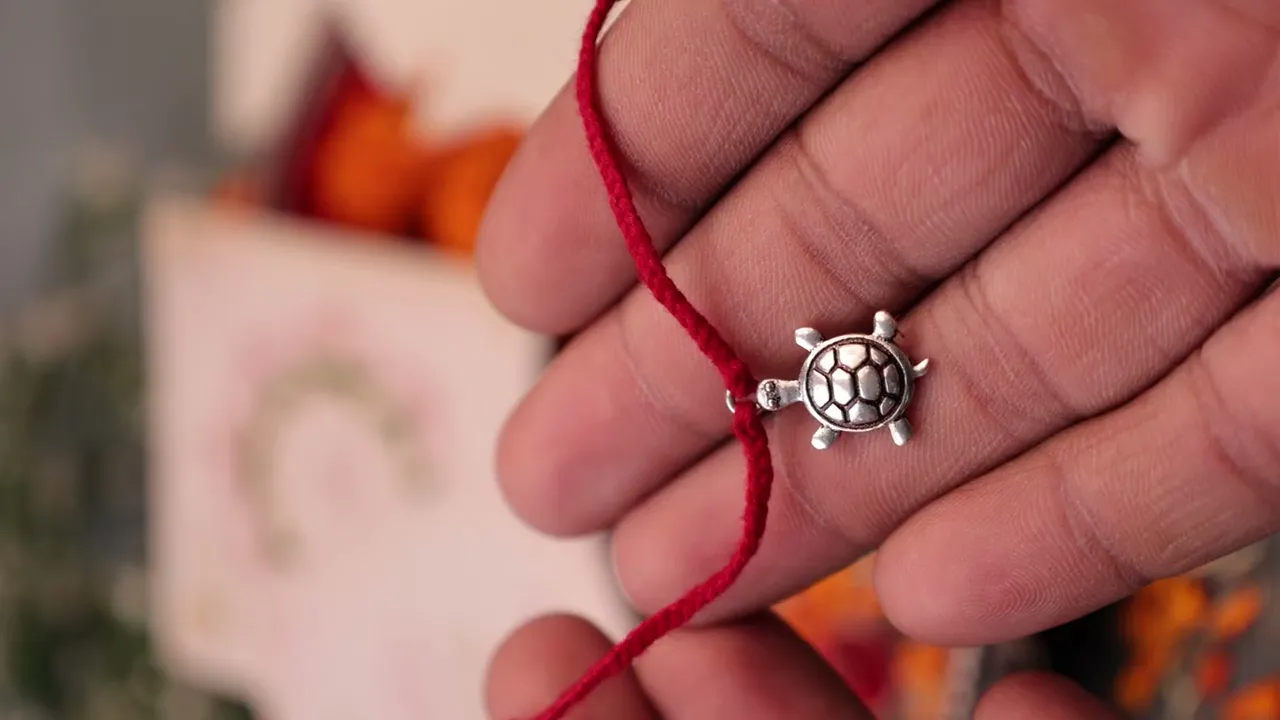 925 Pure Silver Turtle Thread Rakhi for Stability & Prosperity