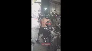 Man has shirt shredded off in lathe machine