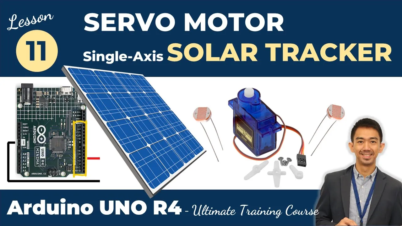 Arduino UNO R4 Lesson11 - Servo Motor | Single-Axis Solar Tracker using Photoresistors