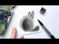EASIEST cat you ll ever paint How to paint a cat for beginners STEP BY STEP watercolor wet in wet