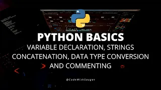 Python Basics - Variable declaration Strings Concatenation Data type conversion and Commenting