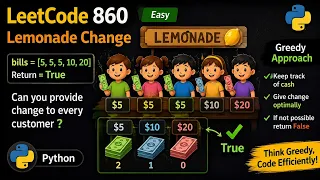 Leetcode problem 860 Lemonade Exchange python Greedy Approach