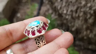 خاتم من الياقوت دم الحمام جنوب افريقيا وفيروز لية صافي ٢٥٠ دولار تم البيع 