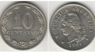 REPUBLICA ARGENTINA 1909 10 CENTAVOS Coin VALUE