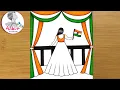 Independence day drawing 15 august drawing for competition girl in traditional dress drawing