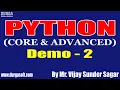 PYTHON tutorials Demo - 2 by Mr Vijay Sunder Sagar On 28-12-2021 6AM IST