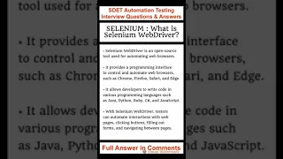SELENIUM What is Selenium WebDriver SDET Automation Testing Interview Questions Answers